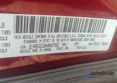 2017 Dodge Grand Caravan Sxt from USA, damaged, VIN 2C4RDGCG9HR807552